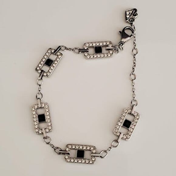 Swarovski Remix Bracelet Rhodium Plated with Clear and Jet Crystals Swan Signed - Picture 2 of 7